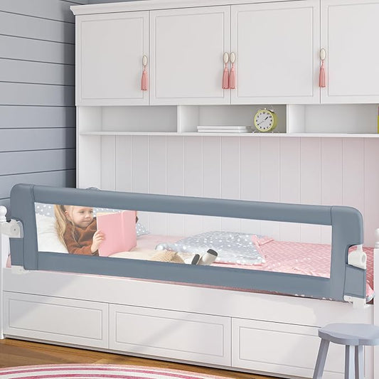 BABY JOY Bed Rails for Toddlers, Extra Long, Swing Down Safety Bed Guard for Convertible Crib, Folding Baby Bedrail for Kids Twin, Double, Full Size Queen & King Mattress (71", Light Gray)