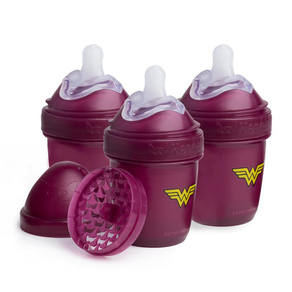 Herobility Anti-Colic Baby Bottles 5 oz / 140 ml – Pack of 3 Newborn Baby Bottles, Slow Flow Plastic Bottles, Breast-Shaped Teat for Breastfed Babies, Small Baby Bottles, Swedish Design, Batman