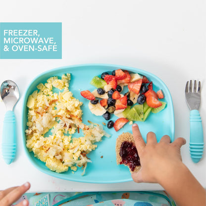 Bumkins Toddler and Baby Suction Plate, Divided Grip Dish for Babies and Kids, Baby Led Weaning, Feeding Supplies, Sticks to Tables and Highchairs, Platinum Silicone, for Chidren 6 Months, Gray