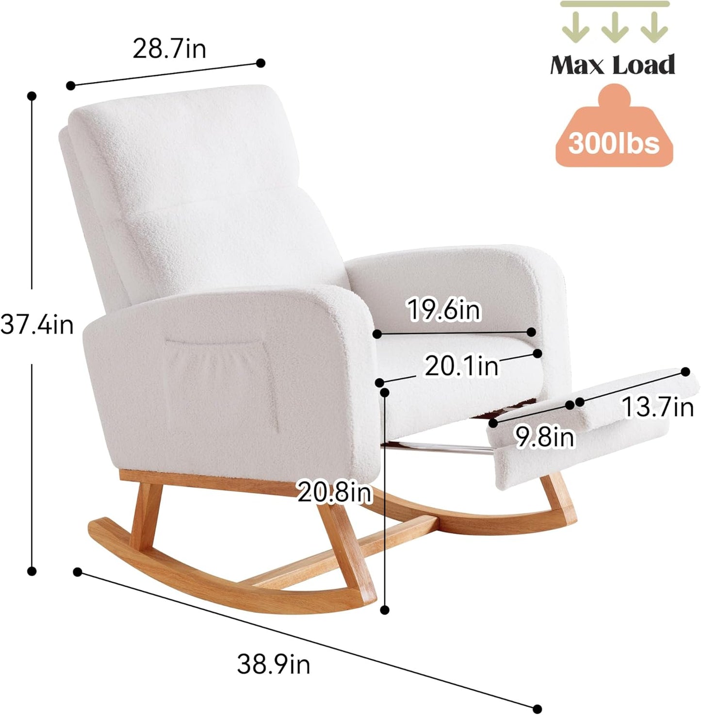 HCHAIRH Rocking Chair Nursery, Nursing Rocking Chairs with Foot Rest for Mom Nursery, Glider Rocker Chair with Footrest and High Backrest for Living Room, Bedroom, Beige
