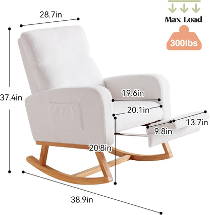HCHAIRH Rocking Chair Nursery, Nursing Rocking Chairs with Foot Rest for Mom Nursery, Glider Rocker Chair with Footrest and High Backrest for Living Room, Bedroom, Beige