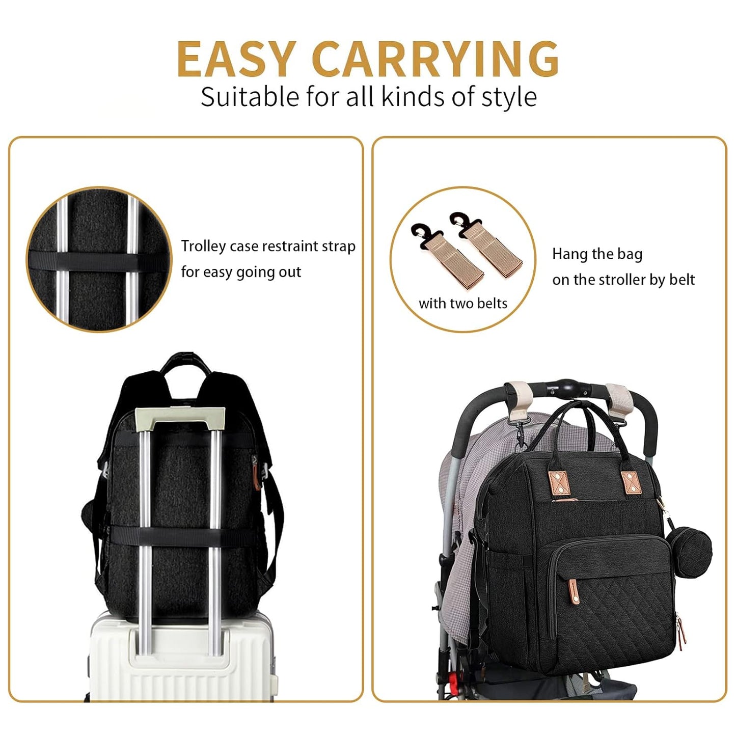 GurZinn Diaper Bag Backpack with Changing Station, Foldable for Bady Toddler, 3 in 1 Large Capacity Newborn Essentials Organizer with Stroller Hook for Girls and Boys（Pink）