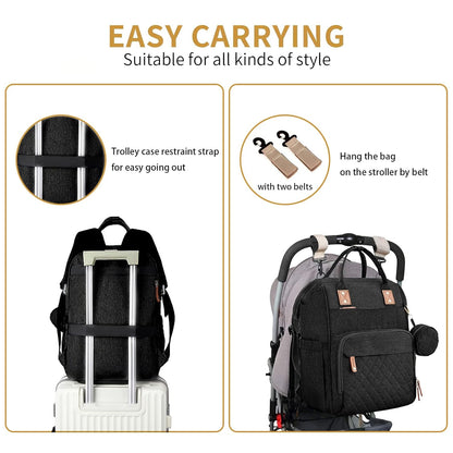 GurZinn Diaper Bag Backpack with Changing Station, Foldable for Bady Toddler, 3 in 1 Large Capacity Newborn Essentials Organizer with Stroller Hook for Girls and Boys（Pink）