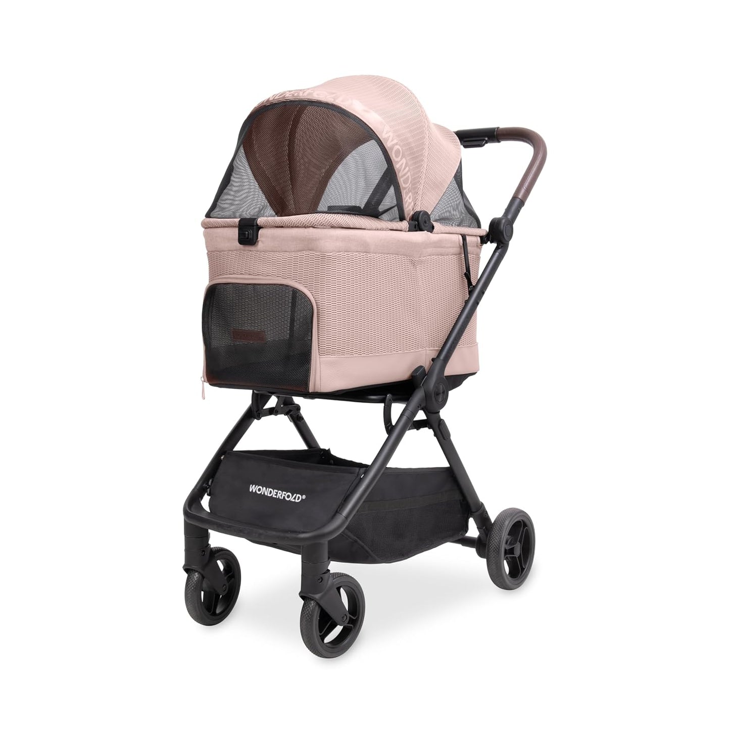 WonderFold Bella Pet Stroller - Autofold Design with Lightweight Aluminum Frame, Breathable Carriage Fabrics and Canopy, Safety Tethers & Easy-Clean Interior - Graphite Black