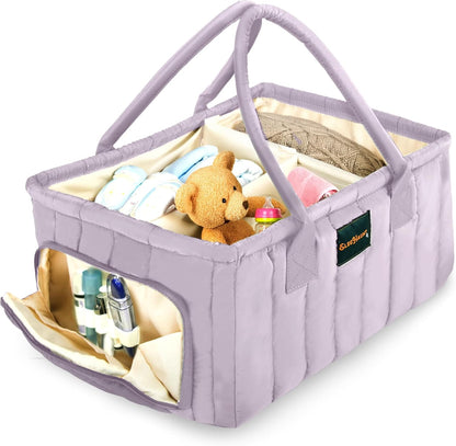 Large Diaper Caddy Organizer with Handle Neutral Boy Girl – Baby Basket for Nursery, Car, Changing Table – Portable Baby Storage with Compartments – Perfect for New Parents and Baby Shower Gifts