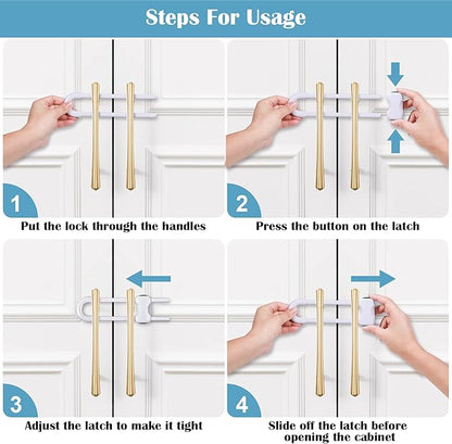 12 Packs Baby Proofing Sliding Cabinet Locks modacraft U-Shaped Child Safety Latches Adjustable White Locks for Handles Knobs Drawers Closet Cupboard