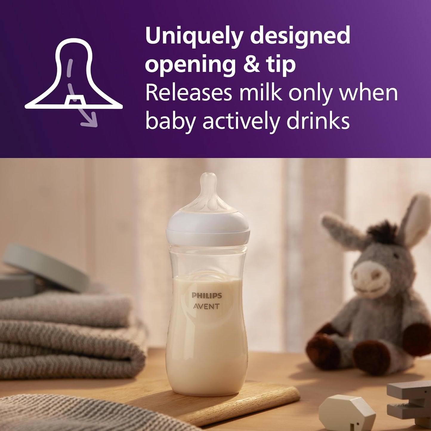 Philips Avent Natural Baby Bottles with Natural Response Nipples (Slow Flow, Flow 2), 4oz, 4-Pack, SCY900/04
