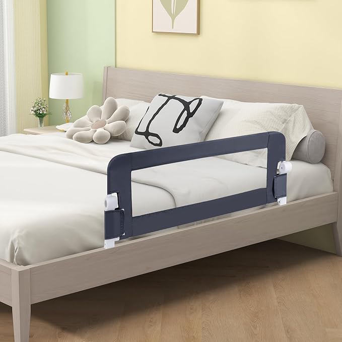 BABY JOY Bed Rails for Toddlers, Extra Long, Swing Down Safety Bed Guard for Convertible Crib, Folding Baby Bedrail for Kids Twin, Double, Full Size Queen & King Mattress (47-Inch, Dark Gray)