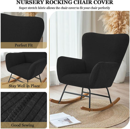 Levoberg Nursery Rocking Chair Cover Stretch Rocker Glider Chairs Cover Slipcovers Jacquard Rocking Accent Chair Cover Recliner Armchair Slipcover for Nursery Living Room Bedroom Office Black