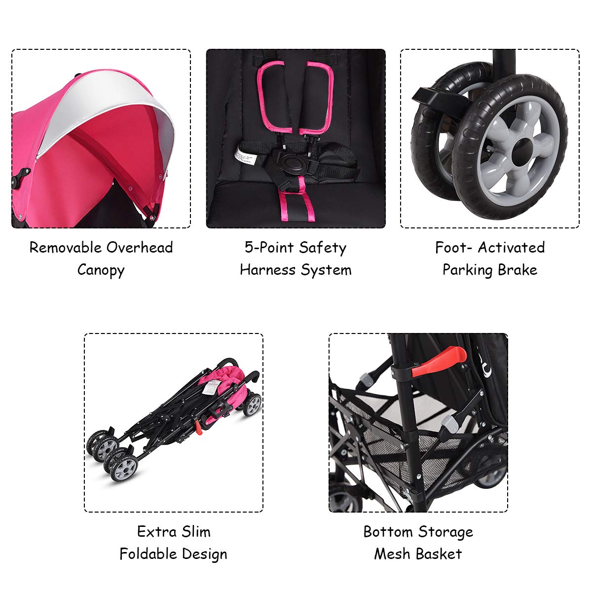 HONEY JOY Baby Lightweight Stroller, Compact Travel Stroller for Airplane, Adjustable Backrest & Canopy, 5-Point Harness, Cup Holder, Storage Basket, Foldable Umbrella Stroller for Toddlers (Black)