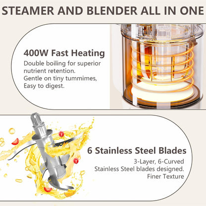 Baby Food Maker Glass 12oz Steamer and Blender Glass Reservoir & Bowl 9 in 1 Baby Puree Maker Dishwasher Safe Food Blender, Timer, Recipe