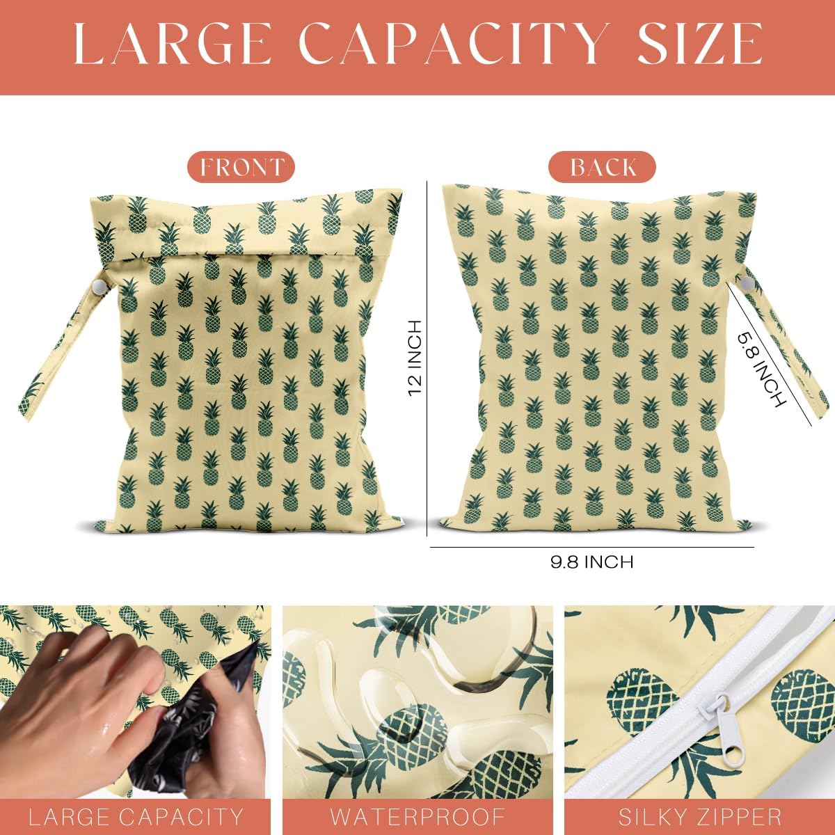 4 Pack Cute Fruit Wet Bag Waterproof Washable Reusable Wet Dry Bag for Swimsuit Dirty Clothes Cloth Diaper Travel Beach Pool Yoga Gym Toiletries Travel Beach Essentials Watermelon Avocado Banana