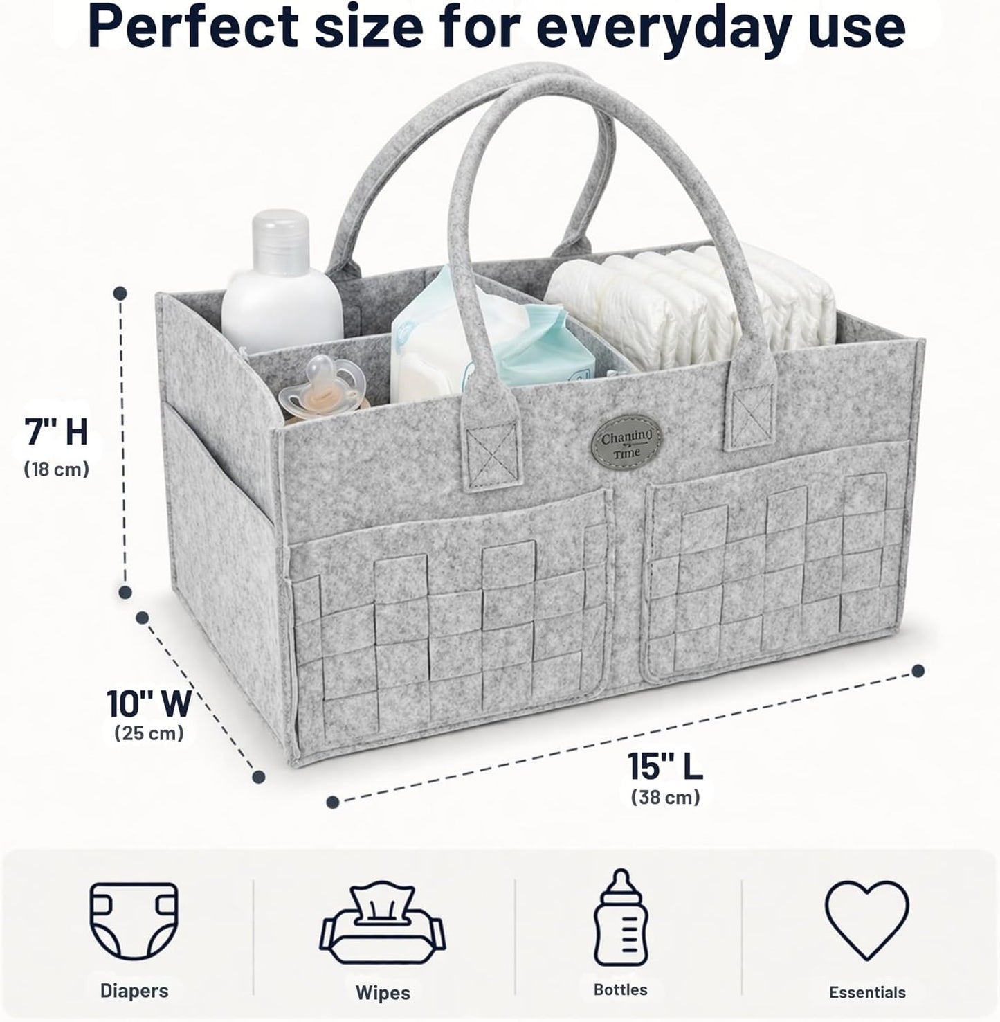Baby Diaper Caddy Organizer for Nursery – Large Felt Storage Basket for Baby Essentials, Wipes & Diapers – Portable Nursery Organizer Bin for Changing Table or Living Room Light Grey