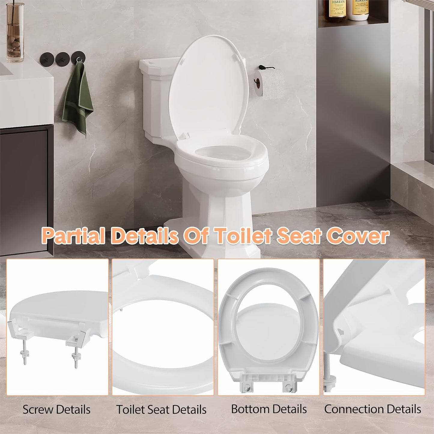 17" White Round Toilet Seat for Adult and Child, Built-In Potty Training Seat with Soft Quiet Close Non-Slip Design, Magnetic Kids Seat and Cover for Round/Oval Toilets, Easy to Install and Clean