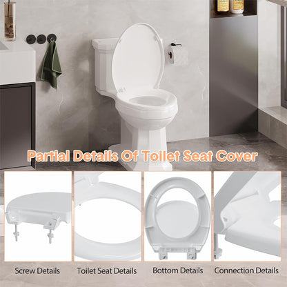17" White Round Toilet Seat for Adult and Child, Built-In Potty Training Seat with Soft Quiet Close Non-Slip Design, Magnetic Kids Seat and Cover for Round/Oval Toilets, Easy to Install and Clean