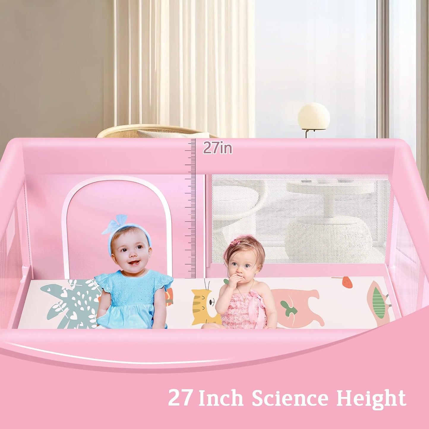 Baby Playpen with Mat, 50x50 Inch Playpen with Mat Waterproof for Babies and Toddlers Play Pen Playards Safety Gate Fence Active Center Indoor