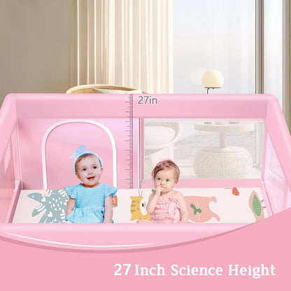 Baby Playpen with Mat, 50x50 Inch Playpen with Mat Waterproof for Babies and Toddlers Play Pen Playards Safety Gate Fence Active Center Indoor
