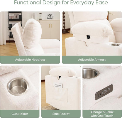 Rocking Chair Nursery with Adjustable Armrest for Breastfeeding, Glider Recliner Nursery Chair with Massage and Heat, Power Swivel Rocker Recliner with Adjustable Headrest, Corduroy, Beige
