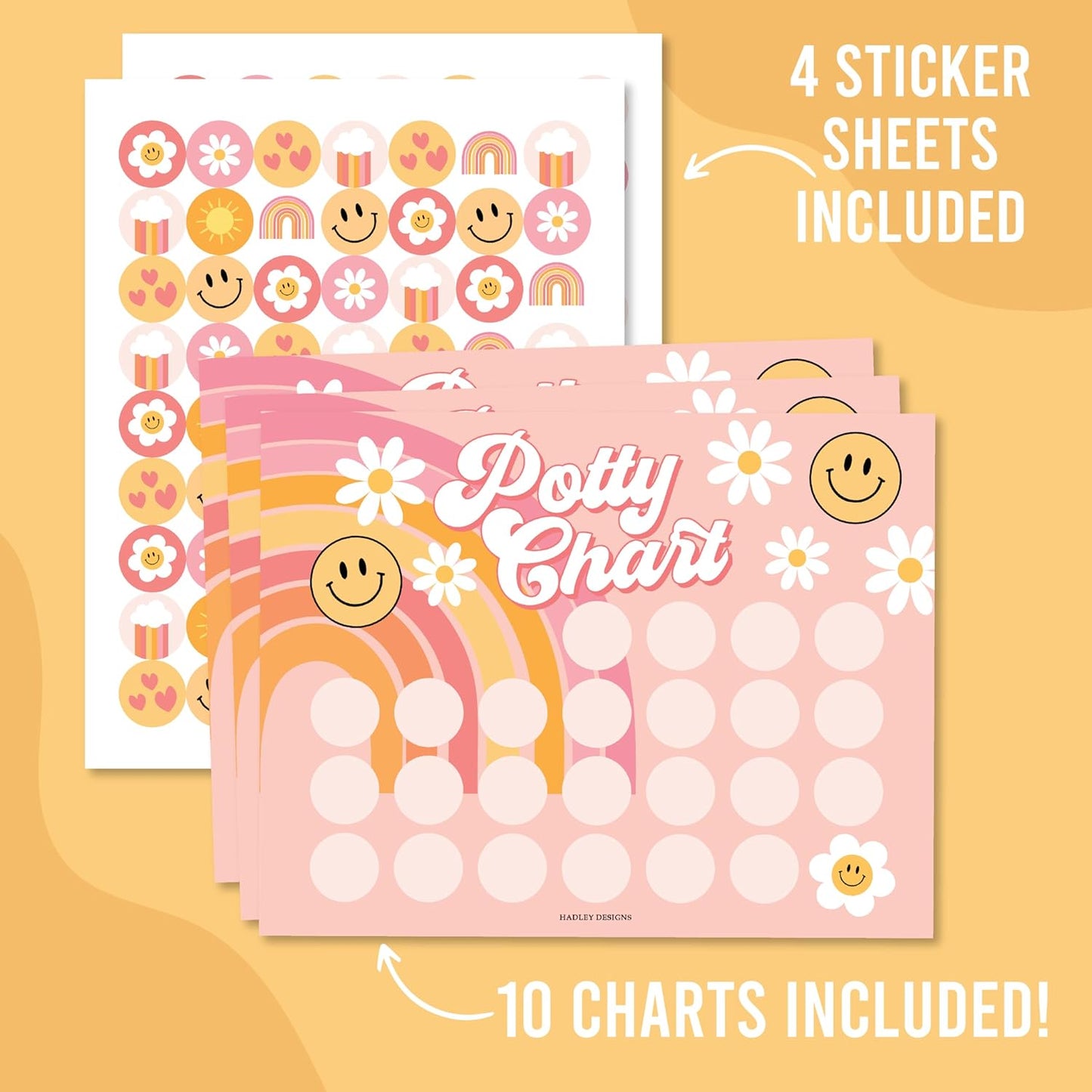 Hadley Designs Potty Training Chart for Toddlers Girls -10 Sticker Potty Chart for Toddlers Girls, 8.5x11" Potty Training Sticker Charts for Toilet Success, Unicorn Toddler Reward Chart for Kids