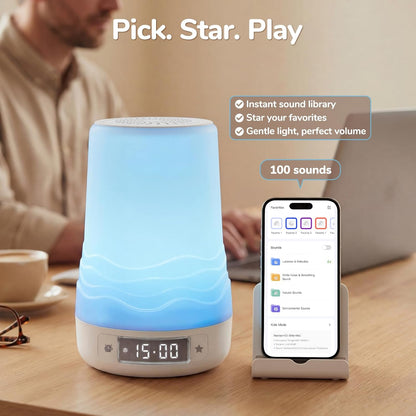 Mewaii White Noise Sound Machine Baby & Adult, 100 Soothing Sounds, AI Cry Detection, App Control, 360° RGB Night Light, Sleep Routine Builder, Alarm Clock for Home Nursery Travel Baby Essentials Gift