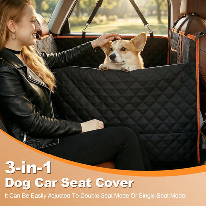 PartsBling 3 in 1 Hard Bottom Car Seat Cover for Dogs, Convertible Double & Single Seat Mode, 400lbs Back Seat Extender, Waterproof Scratch-Resistant Dog Hammock for Cars SUVs Trucks