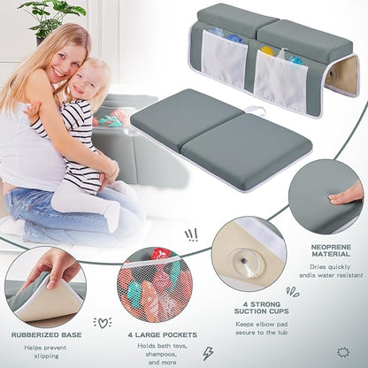 Baby Bath Kneeler and Elbow Rest Pad Set,Bath Kneeling Pad Thick Soft Quick Dry Bathtub Mat for Bathing Time,Baby Essentials Memory Foam with Toys Organizer Gifts for Parents,Dark Grey