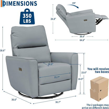 GarveeHome Power Recliner Chair, 270° Swivel Rocking Glider with USB Charging Port, Chenille Upholstered Fabric, Ergonomic Modern Nursery Chair for Living Room, Bedroom, Nursery (Beige)