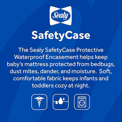 Sealy Baby SafetyCase Breathable Waterproof Crib Mattress Protector Pad, Toddler Bed Cover, Zippered Bedding Encasement, Noiseless, Machine Washable / Dryer Friendly, 52x28” - White