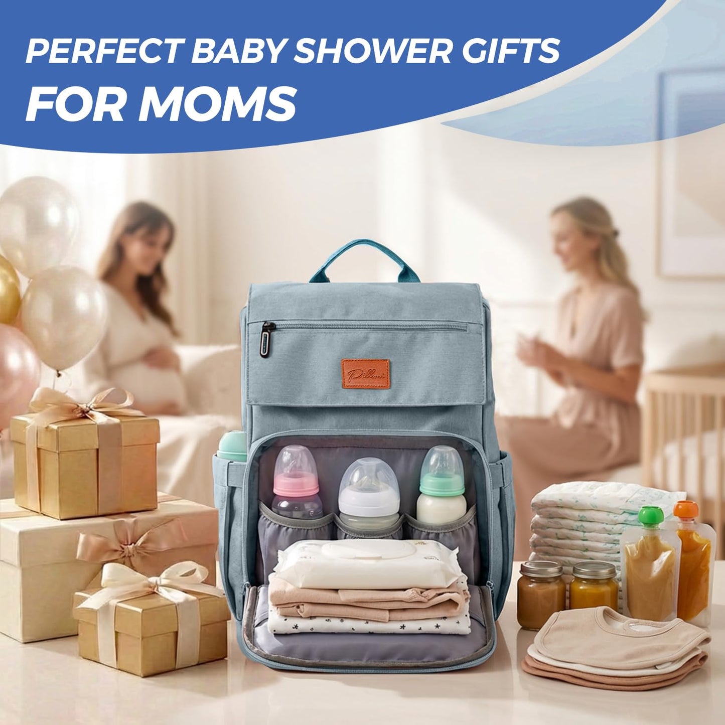 PILLANI Baby Diaper Bag Backpack - Large Waterproof Travel Diaper Bag for Boys & Girls, 16 Organizer Pockets with Changing Pad, Insulated Bottle Pockets & Stroller Straps, Baby Shower Gifts, Dinosaur
