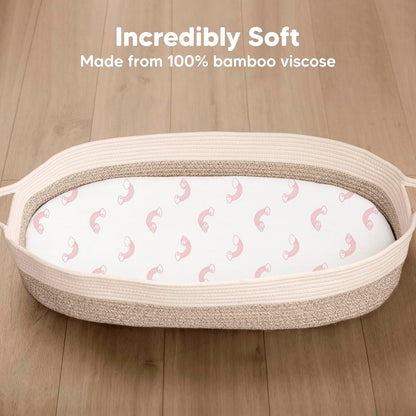 2-Pack Baby Bassinet Sheets Girl, Boy - 33x17 Viscose Derived from Bamboo Bedside Mattress Fitted Bassinet Sheets, Compatible with Halo Bassinest Swivel Sleeper, Baby Delight, Graco (Pecan)