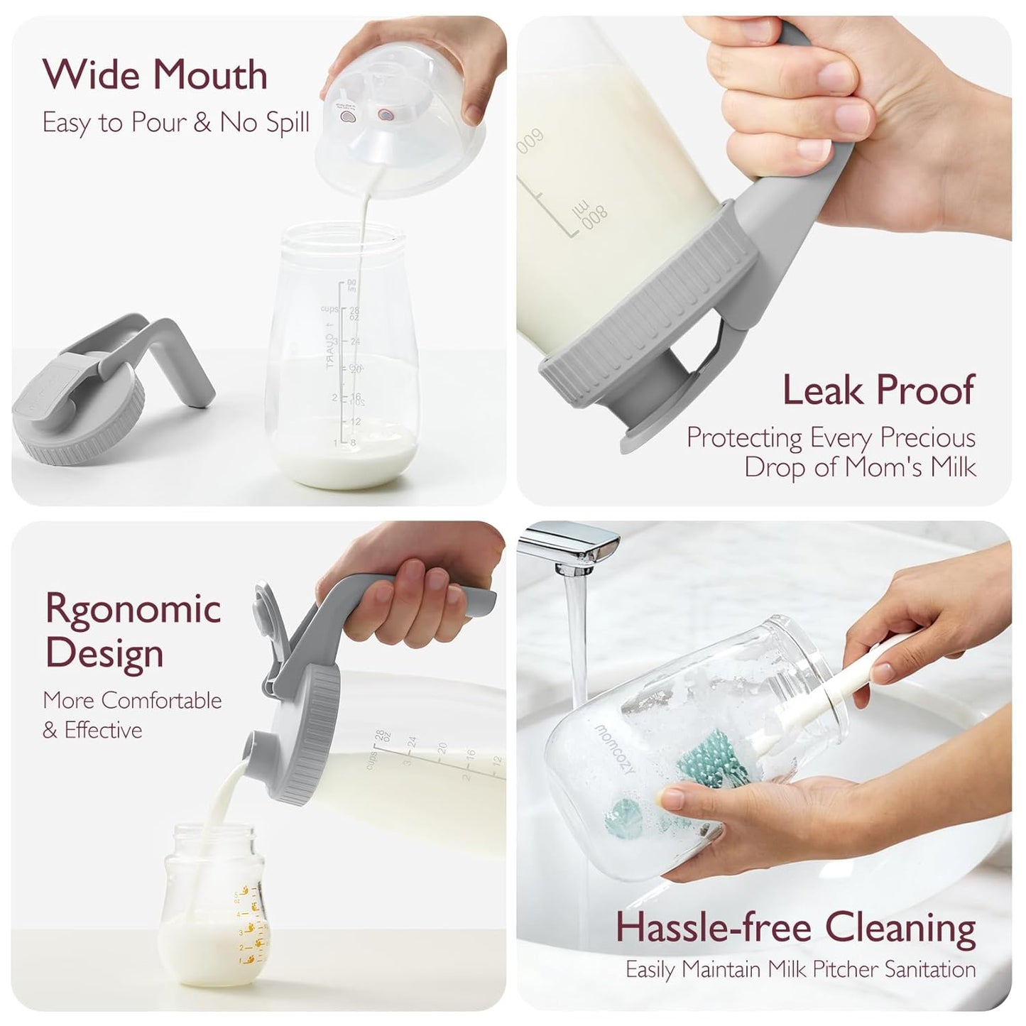 Momcozy Breast Milk Pitcher, Resistant to Heat and Cold Abrupt Temp Swings, No Leak Glass Breast Milk Fridge Storage Container with Wide Mouth, Fast Baby Formula Maker, Green