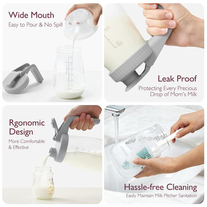 Momcozy Breast Milk Pitcher, Resistant to Heat and Cold Abrupt Temp Swings, No Leak Glass Breast Milk Fridge Storage Container with Wide Mouth, Fast Baby Formula Maker, Green