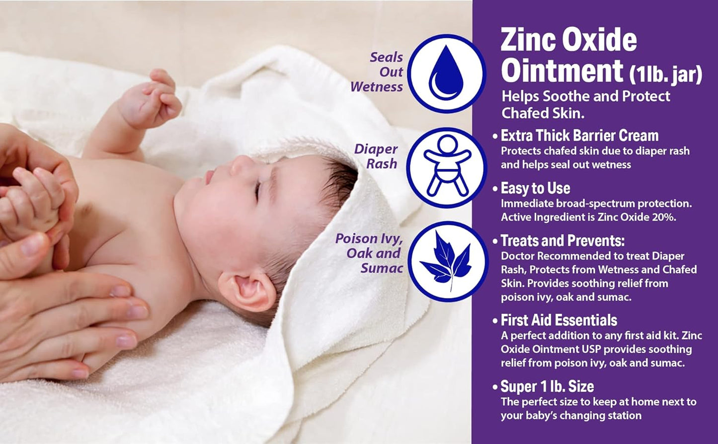 16 oz Globe Zinc Oxide 20% Skin Protectant Barrier Ointment, Treatment for Diaper Rash, Relief From Poison Ivy, Sumac & Oak, Protects From Wetness, Protects Chafed Skin