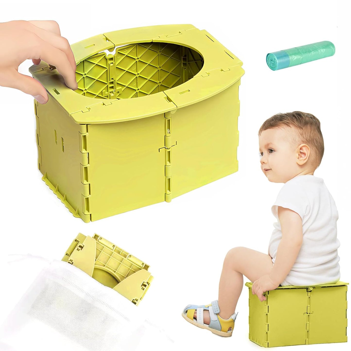 Portable Potty Seat for Toddler Foldable Travel Potty Training Toilet Seat with Cleaning Bags Reusable for Outdoor Camping, Travel, Kids Toddler Travel Potty Seat (Green)