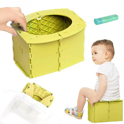 Portable Potty Seat for Toddler Foldable Travel Potty Training Toilet Seat with Cleaning Bags Reusable for Outdoor Camping, Travel, Kids Toddler Travel Potty Seat (Green)