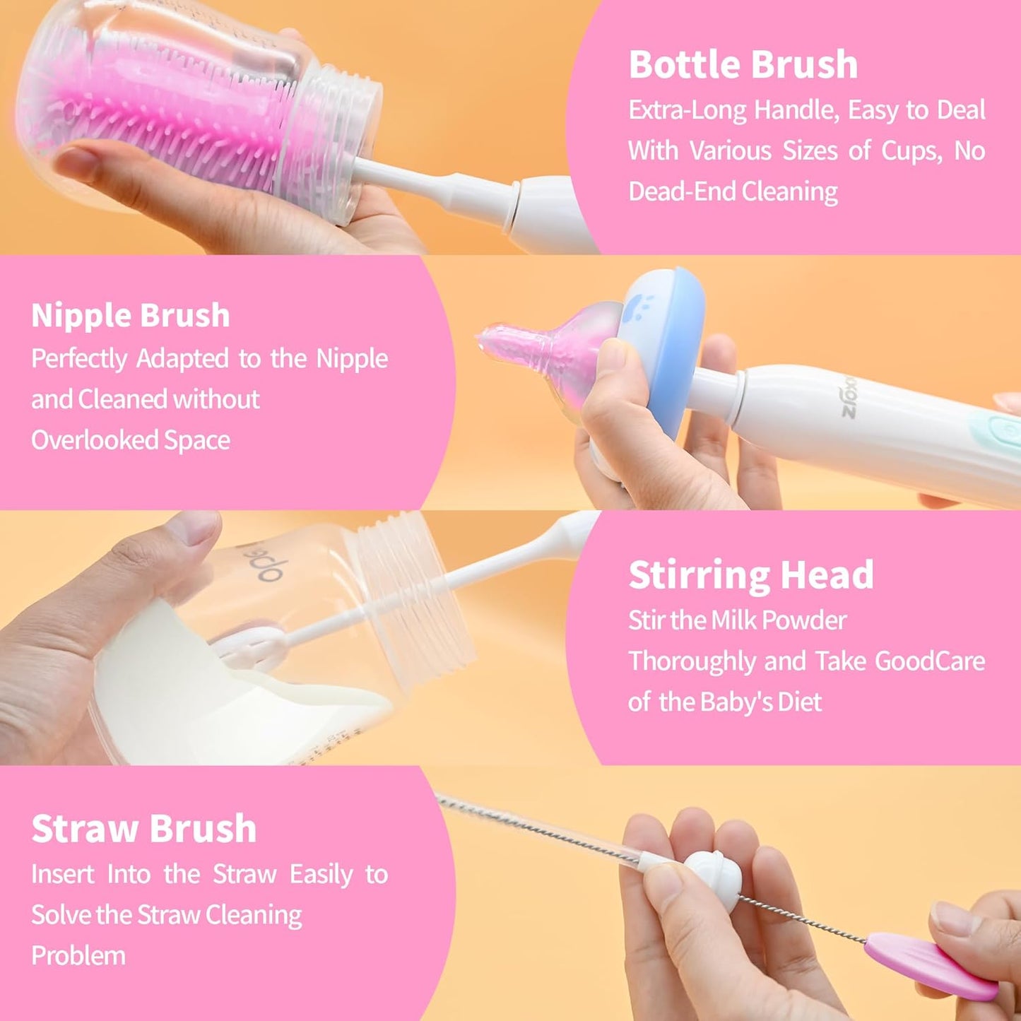 Electric Bottle Brush Cleaner, Portable Electric Baby Bottle Brush Cleaner for Travel, Rechargable Travel Bottle Cleaner Kit with Nipple & Straw Brush, Perfect Mom Essentials After Birth Gift, Green