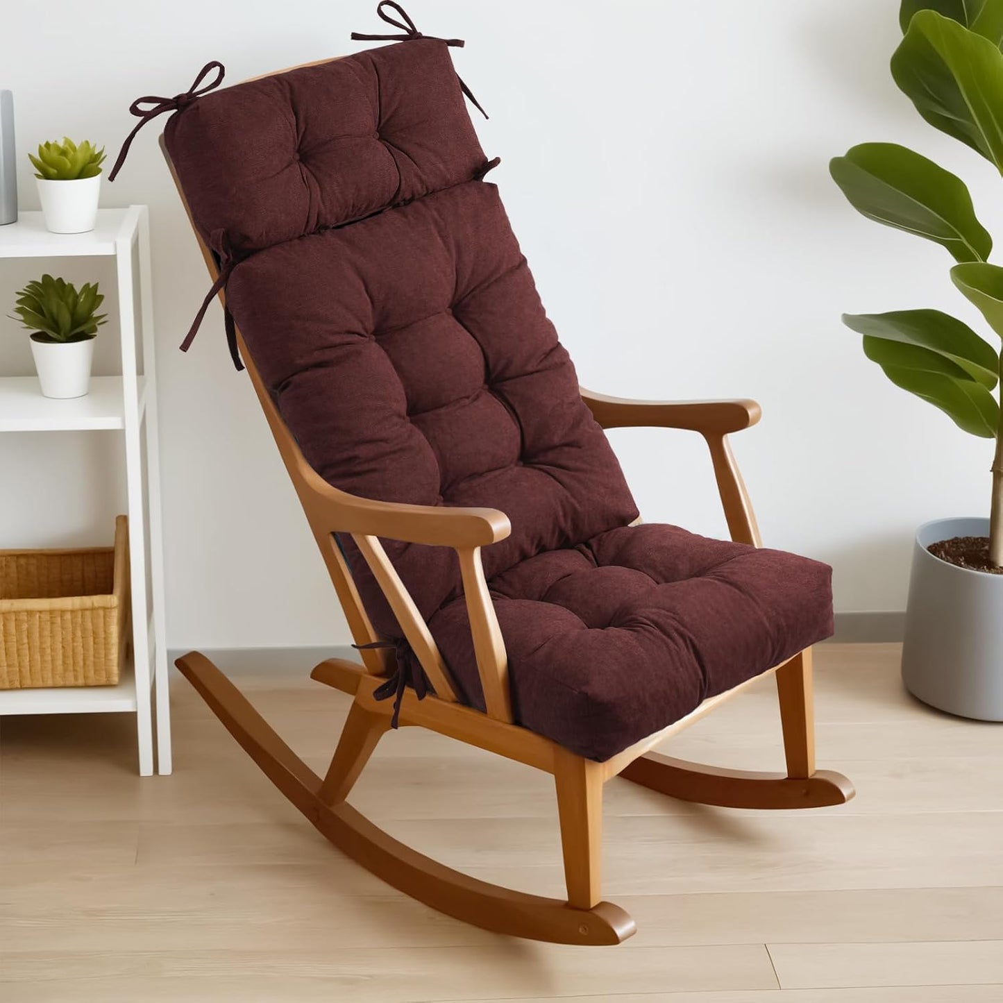 Millsilo Rocking Chair Cushions 3-Piece Set with Neck Pillow, Indoor Rocker Comfortable Tufted Non-Slip Pads with Ties, High-Density Foam Cushion for Adirondack Glider Chair, Orange, 52 x 19 x 4 Inch