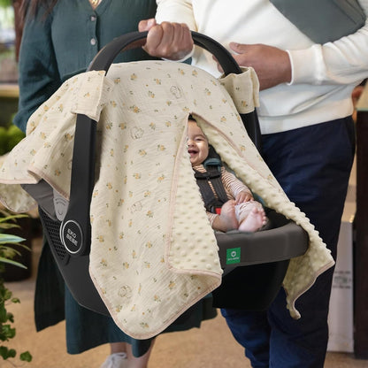 2-in-1 Baby Car Seat Cover & Canopy | Mom Nursing Cover, Easy Install Shield | Multi-Purpose for Winter Warmth & Summer Shade (Brown)