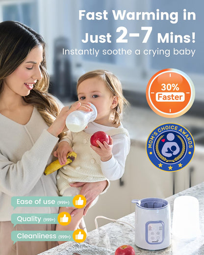 Bottle Warmer, Grownsy 8-in-1 Fast Baby Bottle Warmer with Timer, Safe for Breastmilk Nutrients, Accurate Temperature Control, with Defrost, Sterili-zing, Keep Warm, Heats Baby Food & Bottles