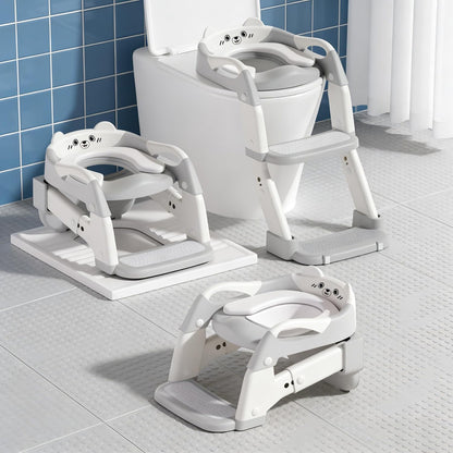 Potty Training Seat, Upgrade Toddler Toilet Seat for Kids Boys Girls, 3 in 1 Potty Training Toilet with Step Stool Ladder-Non Slip Foldable (Purple+Pink)