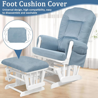 BECHAEO 5PCS Suede Glider Rocker Replacement Cushions with Ottoman Cover Thicken Soft Rocking Chair Cushion Set for Indoor Nursery Glider Rocking Chair, Blue