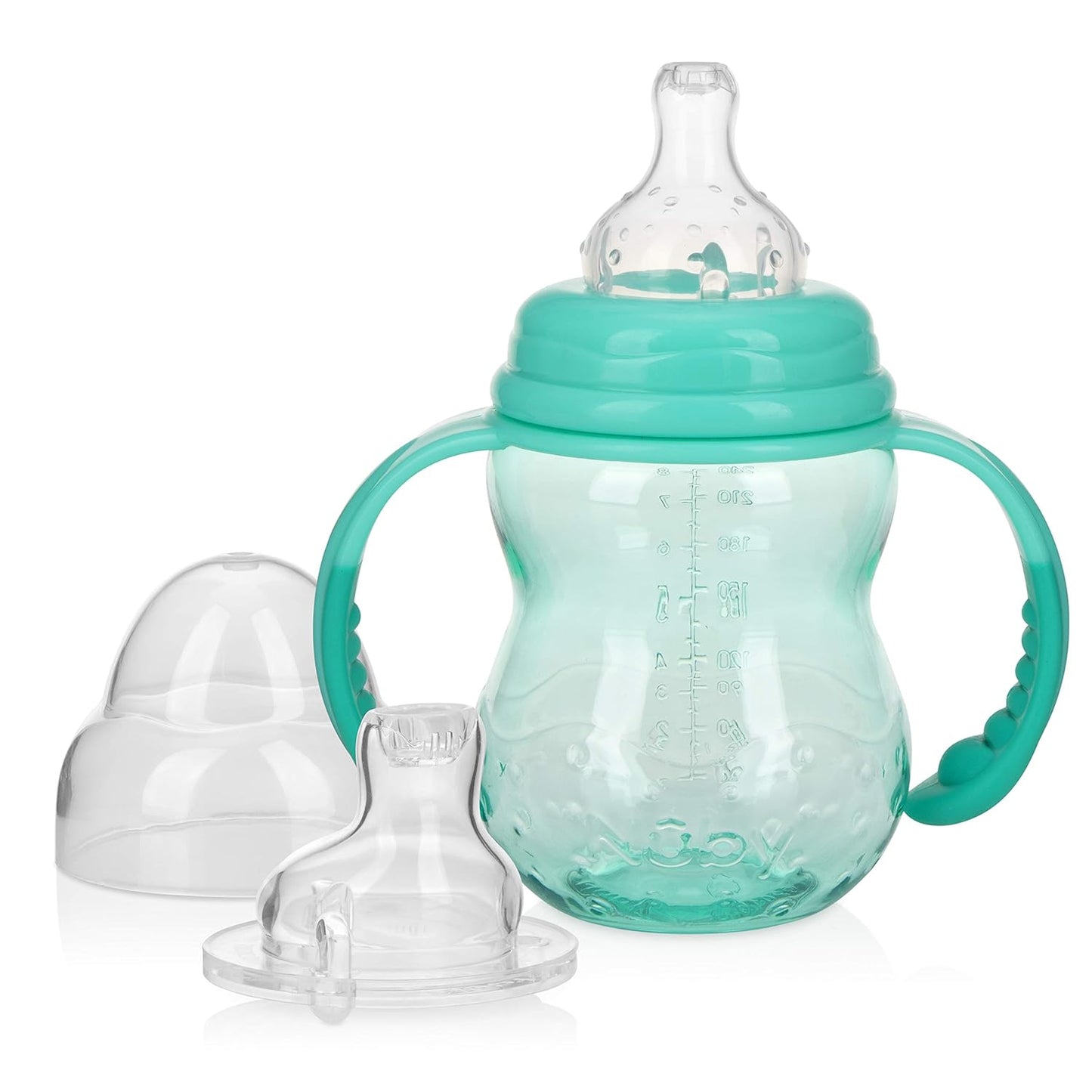 Nuby 3 in 1 Baby Bottle to Training Sippy Cup - 8 Oz Toddler Cups Spill Proof with Soft Spout, Nipple & Removable Grip Handles - Dishwasher Safe - Blue