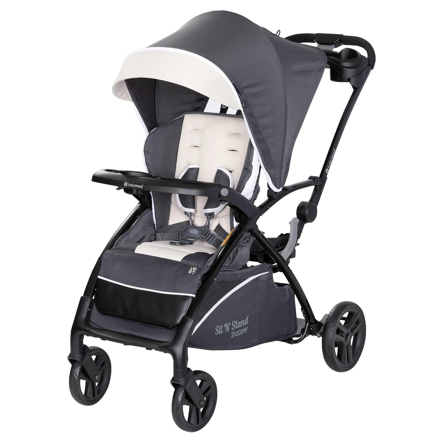 Baby Trend 5-in-1 Kids Shopper and Travel Stroller with Canopy Visor, Storage Basket and 2 Cup Holders, Sit N' Stand, Magnolia - Collapsible Infant and Toddler Stroller and Car Seat Combo System