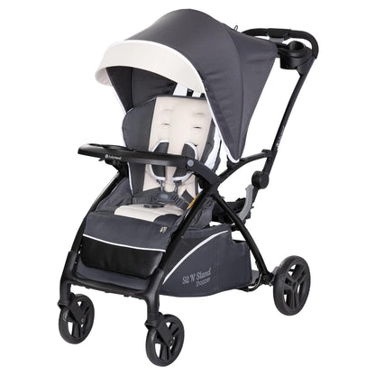Baby Trend 5-in-1 Kids Shopper and Travel Stroller with Canopy Visor, Storage Basket and 2 Cup Holders, Sit N' Stand, Magnolia - Collapsible Infant and Toddler Stroller and Car Seat Combo System