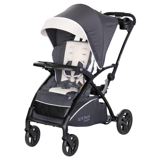 Baby Trend 5-in-1 Kids Shopper and Travel Stroller with Canopy Visor, Storage Basket and 2 Cup Holders, Sit N' Stand, Magnolia - Collapsible Infant and Toddler Stroller and Car Seat Combo System