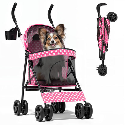 Magshion Compact Pet Stroller for Small-Medium Dogs/Cats up to 22lbs, 4-Wheel Lightweight Umbrella Shaped Portable Puppy Travel Jogger with Breathable Mesh, Cup Holder & Rear Storage, Black