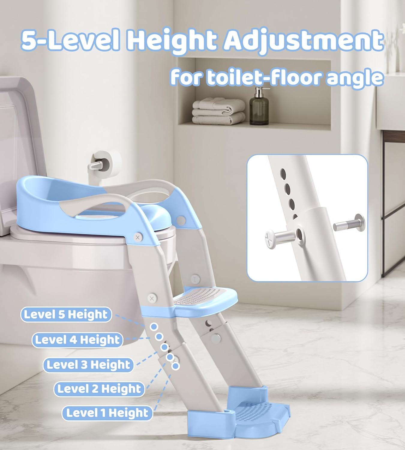 2-in-1 Toddler Potty Training Toilet Seat with Step Stool Ladder – Adjustable Height Potty Chair Urinal for Baby Boys Girls Age 1-3, Foldable Training Potty with Splash Guard & Anti-Slip Feet, Grey