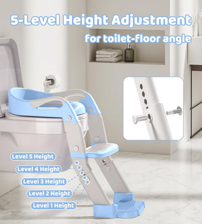 2-in-1 Toddler Potty Training Toilet Seat with Step Stool Ladder – Adjustable Height Potty Chair Urinal for Baby Boys Girls Age 1-3, Foldable Training Potty with Splash Guard & Anti-Slip Feet, Grey