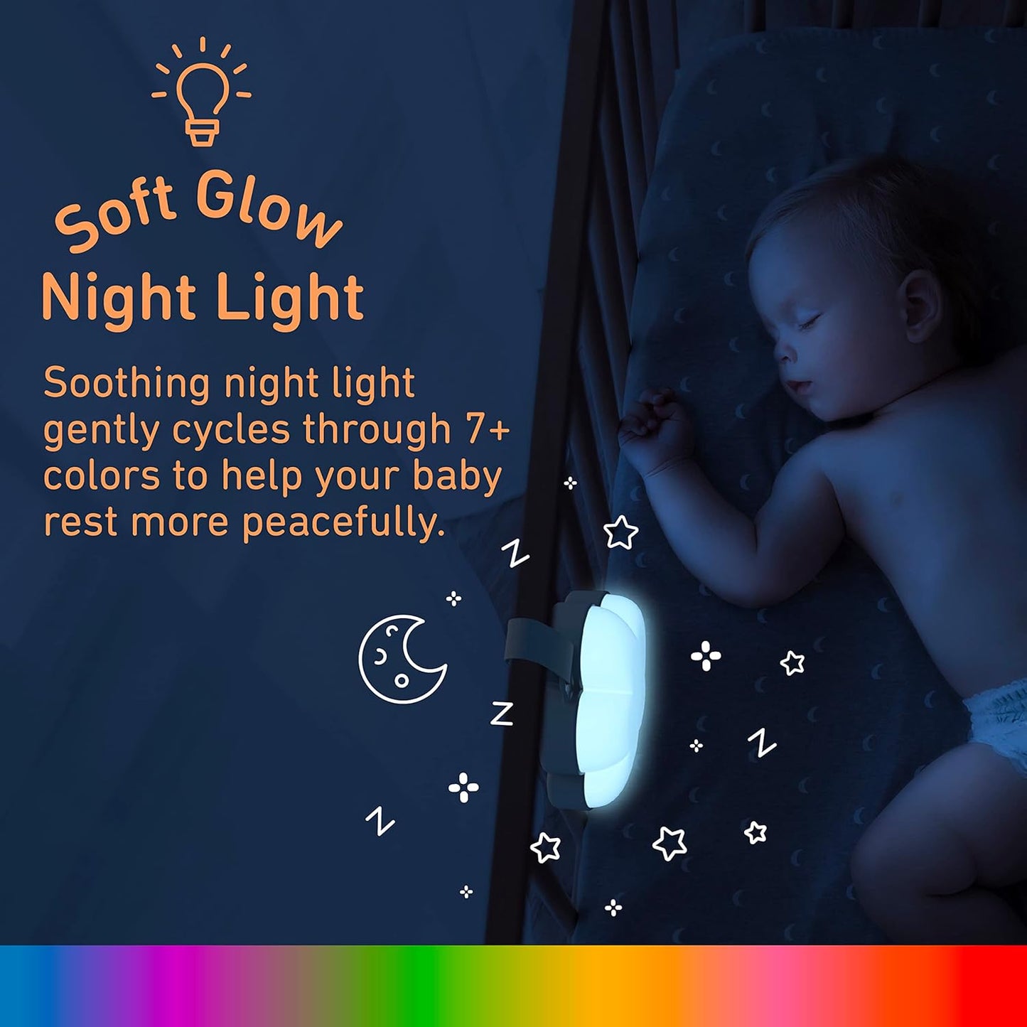 Pure Enrichment PureBaby Cloud Portable Sound Machine and Night Light - 15 Soothing Sounds, Travel Friendly, Battery Operated, Ideal for Baby and Kids on The Crib, Stroller, Headrest, and More