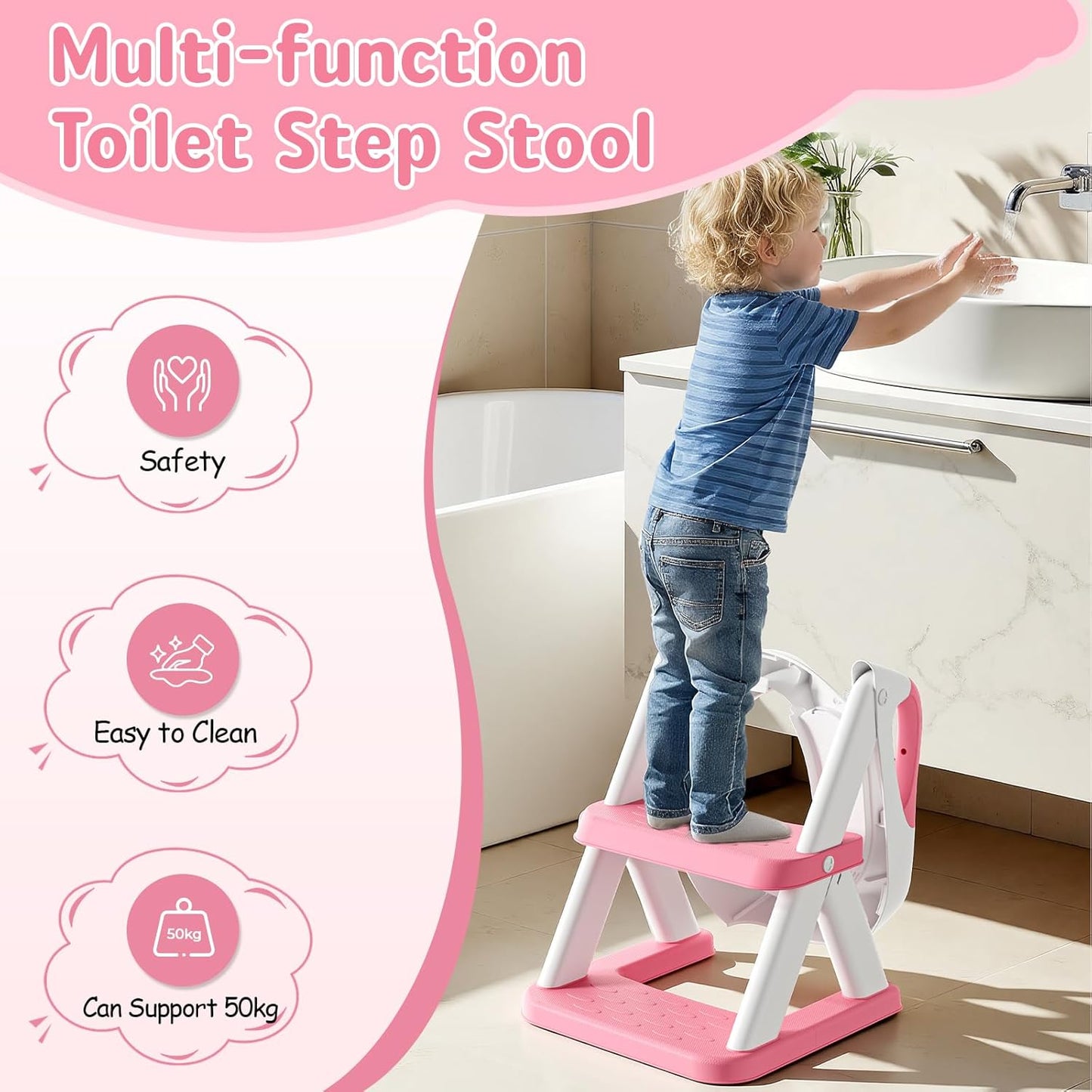 Potty Training Toilet Seat with Steps, 2-in-1 Toddler Toilet Seat for Boys Girls with Splash Guard Soft Anti-Slip Pad,Grey